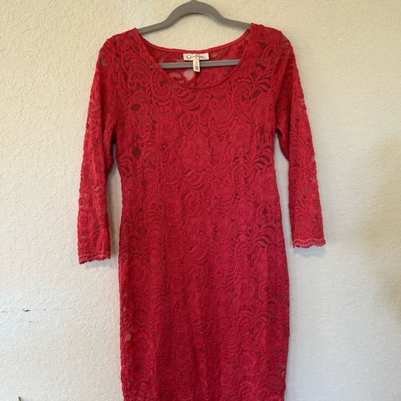 Jessica Simpson Coral Lace Long Sleeve Maternity Dress, Comfy Stretchy - Picture 2 of 9